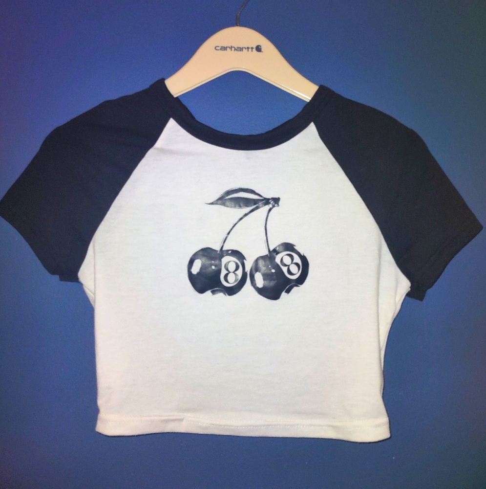 Women's Cropped Short Sleeve Cherry 8 Ball Tee